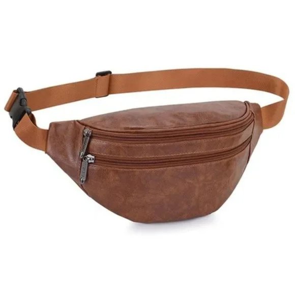 New Pu Leather Fanny Pack, Waist Bag Brown